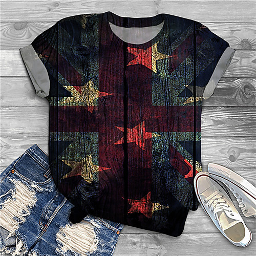 

Women's Plus Size Print Graphic Flag Animal T shirt Large Size Crewneck Short Sleeve Basic Tops XL XXL 3XL Black Big Size