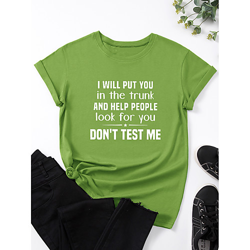 

Women's T shirt Graphic Print Round Neck Tops 100% Cotton Basic Basic Top White Black Blue