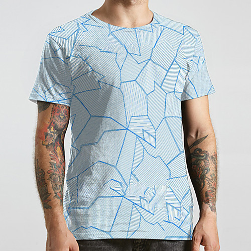 

Men's Unisex Tee T shirt 3D Print Color Block Graphic Prints Plus Size Print Short Sleeve Casual Tops Fashion Designer Big and Tall Blue