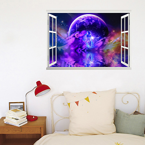 

3D New Fake Window Wall Paste Dazzle Planet Astronaut Living Room Bedroom Corridor Decoration Can Be Removed Stickers