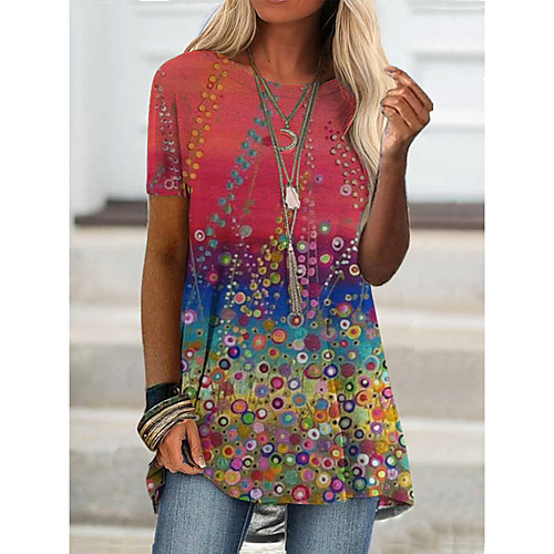 

Women's T shirt Floral Graphic Print Round Neck Tops Basic Boho Basic Top Purple Red