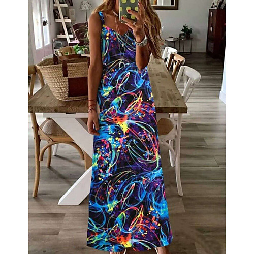 

2020 summer new amazon wish european and american cross-border hot sale five-color luminous print sling dress in stock