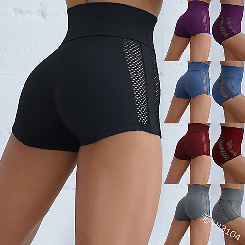 

Women's High Waist Running Shorts Yoga Pants Jogger Pants Cut Out Shorts Leggings Bottoms Thermal Warm Butt Lift Breathable Stripes Solid Color Black Purple Spandex Yoga Fitness Gym Workout Winter