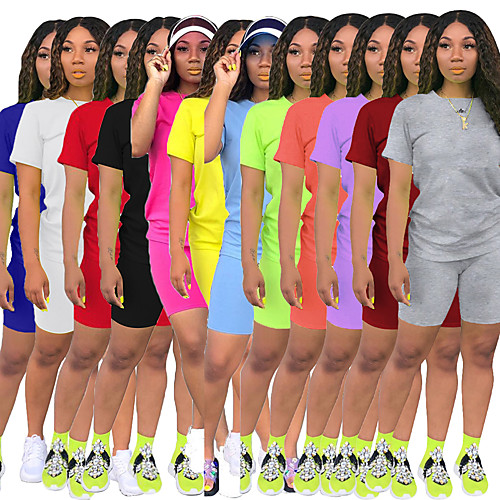 

Women's Patchwork Tracksuit Athleisure Summer Short Sleeve Breathable Soft Gym Workout Running Jogging Sportswear Solid Colored Normal White Black Purple Yellow Red Army Green Activewear Stretchy