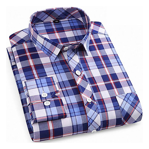 

Men's Shirt Other Prints Plaid Long Sleeve Daily Tops Business Basic White Blue Purple