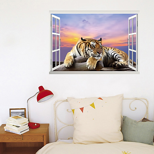

3D Fake Window New Wall Plastering Meditation Tiger Home Hallway Background Decoration Can Be Removed Stickers