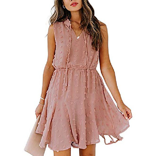 

candacore women's swiss dot sleeveless v neck flowy mini dress (pink, large)