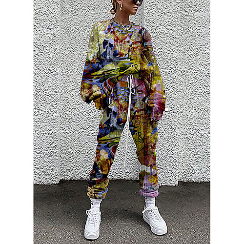 

Women's Streetwear Cinched Print Going out Casual / Daily Two Piece Set Sweatshirt Pant Drawstring Print Tops
