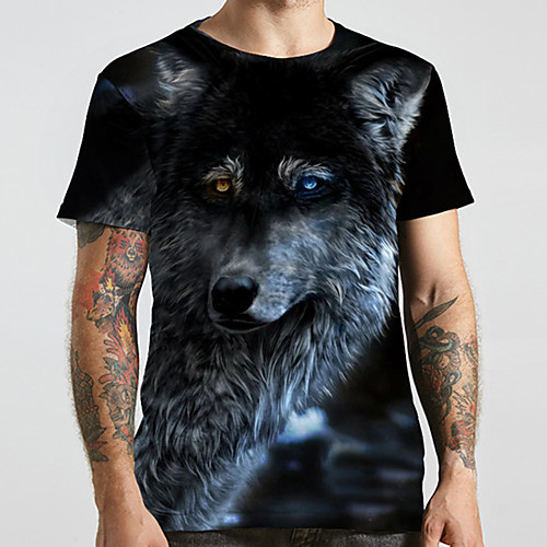 

Men's Unisex Tee T shirt 3D Print Graphic Prints Wolf Plus Size Print Short Sleeve Casual Tops Basic Designer Big and Tall Black