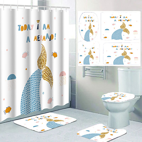 

Bathroom Waterproof Shower Curtain and Cushion Four-piece Set Modern Polyester New Design