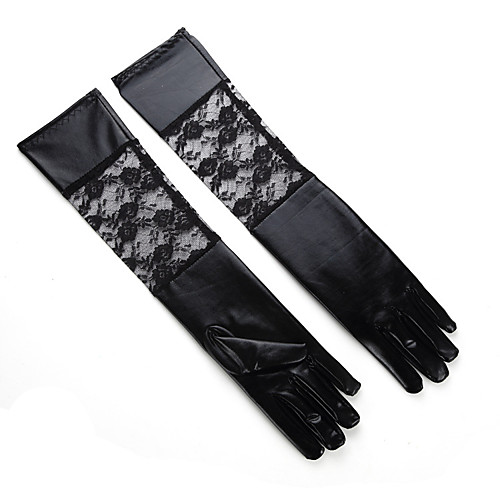 

Lace / Cowsuede Leather Elbow Length Glove Stylish With Floral