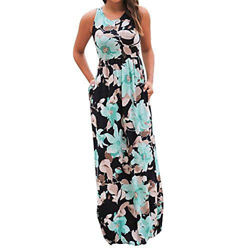 

itlotl women sleeveless floral print maxi dress with pockets(xxl,blue)