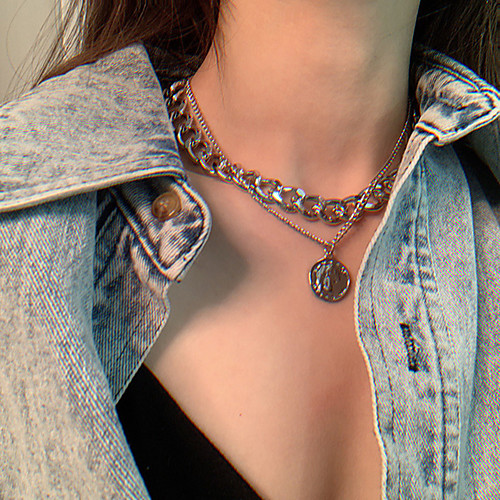

Women's Necklace Layered Necklace Coin European Trendy Hip Hop Alloy Gold Silver 30 cm Necklace Jewelry 1pc For Street