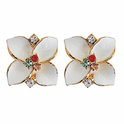 

navachi 18k gold plated colorful crystal white enamel leaves flower omega back az1030 earrings