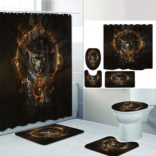 

Golden Ring Tiger Digital Printing Four-piece Set Shower Curtains and Hooks Modern Polyester Machine Made Waterproof Bathroom