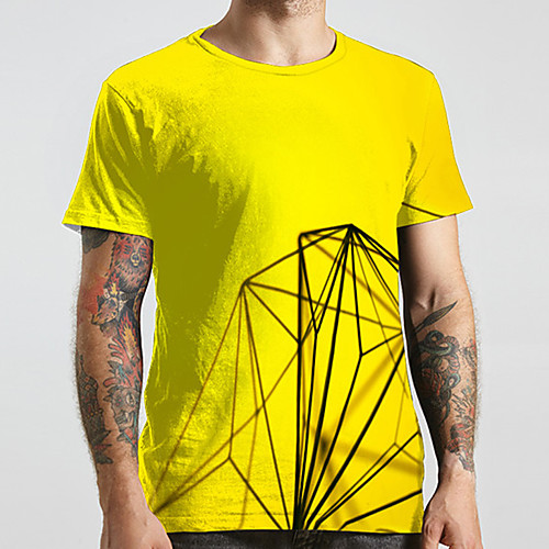 

Men's Unisex Tee T shirt 3D Print Graphic Prints Geometry Plus Size Print Short Sleeve Casual Tops Basic Designer Big and Tall Yellow
