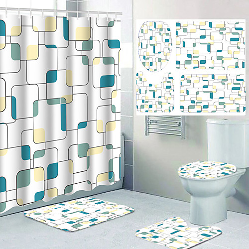 

Aesthetic Comic Pattern Printing Bathroom Shower Curtain Leisure Toilet Four-piece Design