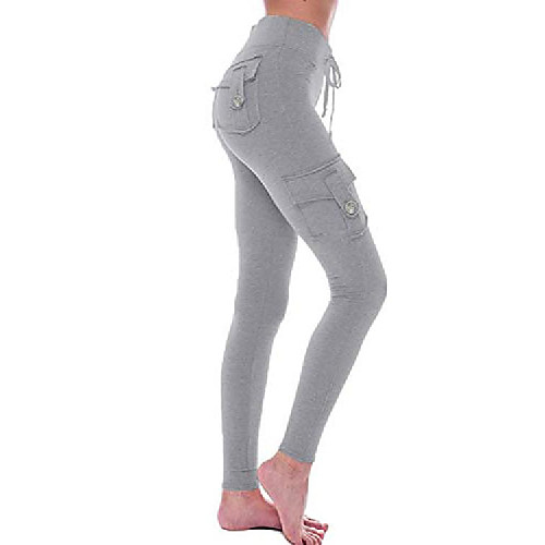 

hsrkb womens cargo pants yoga pants high waist slim fit pant with muti pockets (light grey, xx-large)