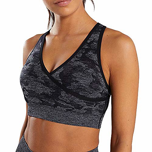 

wodowei camo seamless sports bras for women high impact - padded yoga gym tops workout fitness (w508-black-m)