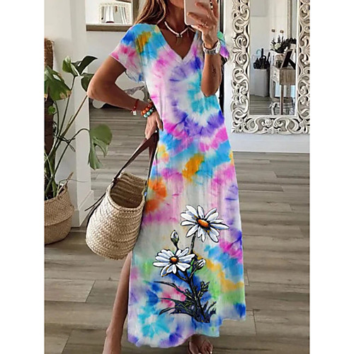 

21 years amazon wish cross-border independent station new fashion tie-dye small daisy print women's v-neck dress