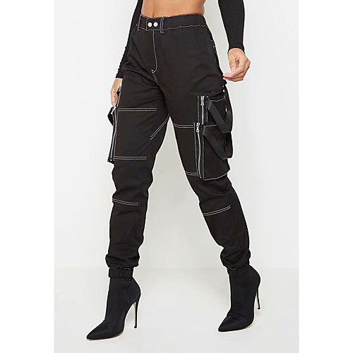 

Women's Streetwear Chino Comfort Casual Weekend Jogger Pants Stripe Full Length Pocket White Black Khaki