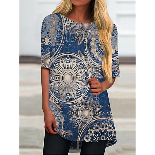 

Women's T Shirt Dress Tee Dress Short Mini Dress Blue Half Sleeve Color Block Geometric Print Spring Summer Round Neck Casual 2021 S M L XL XXL 3XL