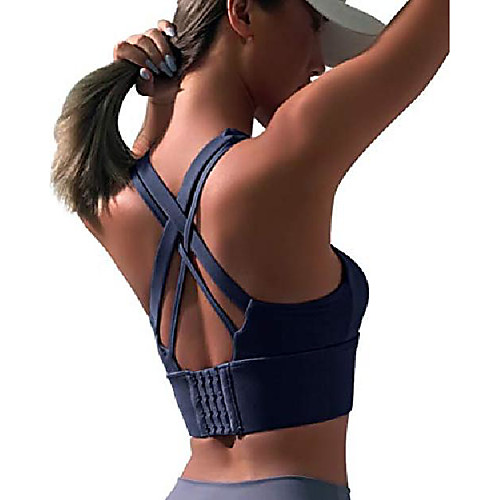 

strappy sports bras for women medium impact adjustable padded criss-cross workout bras navyblue