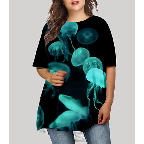 

Women's Plus Size Dresses T Shirt Dress Tee Dress Short Mini Dress Half Sleeve Graphic Animal Print Basic Fall Black XL XXL 3XL 4XL 5XL / Holiday