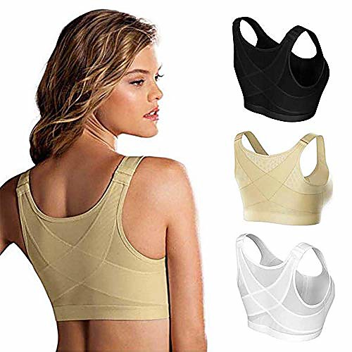 

women's posture corrector bra wireless back support lift up front closure bra (white,5x-large)