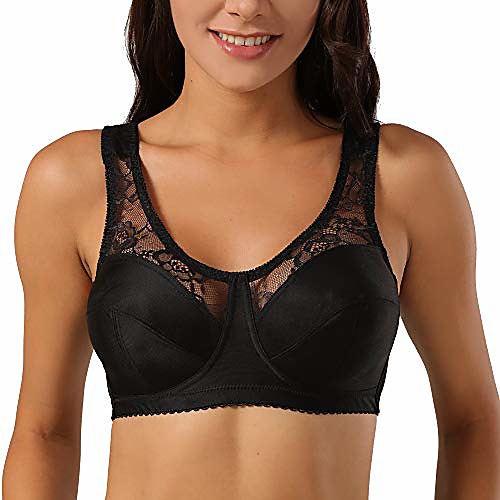 

sheroine ultrathin unpadded minimizer lace bra plus size full coverage wirefree bras(black,46ddd)