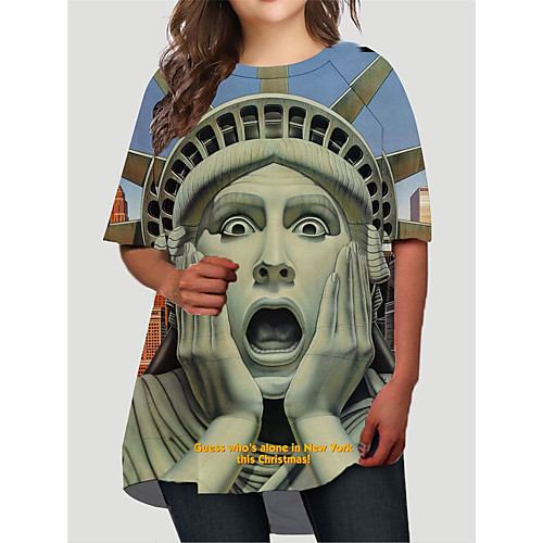 

Women's Plus Size Dresses T Shirt Dress Tee Dress Short Mini Dress Half Sleeve Graphic Portrait Print Basic Fall Gray XL XXL 3XL 4XL 5XL / Holiday