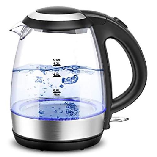 

sunduo electric kettle 1.2l, 1500w fast heating led light glass electric tea kettle, cordless bpa free hot water boiler, auto shutoff & boil-dry protection,stainless steel filter, countertop teapot