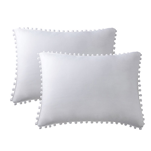 

Pillowcase cover solid color washed cotton without zipper closures with ball fringe extra soft and breathable and fade resistant(2pcs pillowcases)