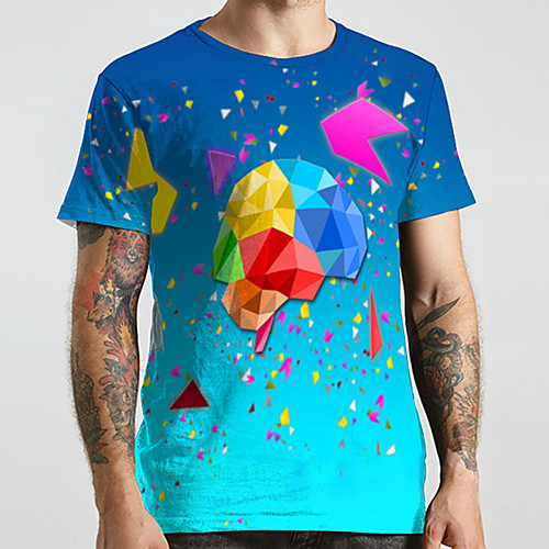 

Men's Unisex Tee T shirt 3D Print Graphic Prints Geometry Plus Size Print Short Sleeve Casual Tops Basic Designer Big and Tall Blue