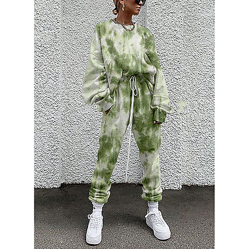 

Women's Streetwear Cinched Tie Dye Going out Casual / Daily Two Piece Set Sweatshirt Tracksuit Pant Loungewear Drawstring Print Tops