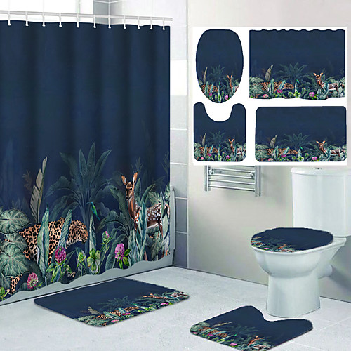 

Bathroom Waterproof Shower Curtain and Cushion Four-piece Set Modern Polyester New Design