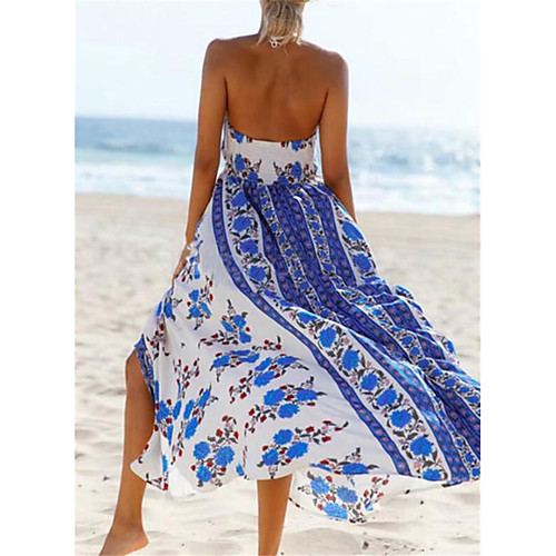 

2021 amazon foreign trade new summer print tassel sleeveless belt deep v waist vacation long dress women