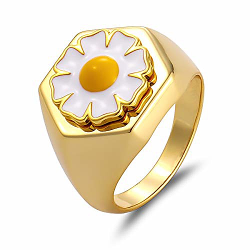 

enamel ring for women vintage daisy flower rings enameled clover lucky finger ring rose infinity chrysanthemum 18k gold stainless steel statement ring for girl (daisy, 18.3mm)