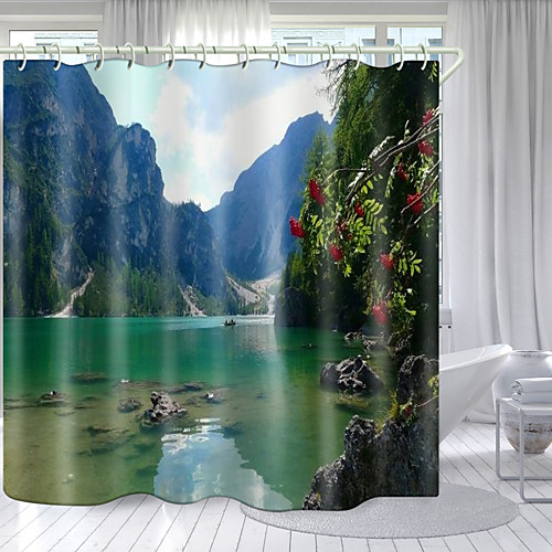 

Mountains and Rivers Digital Printing Shower Curtain Shower Curtains Hooks Modern Polyester New Design
