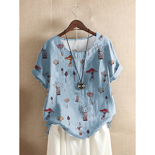 

Women's Blouse Shirt Graphic Print Round Neck Tops Basic Streetwear Basic Top White Blue Green
