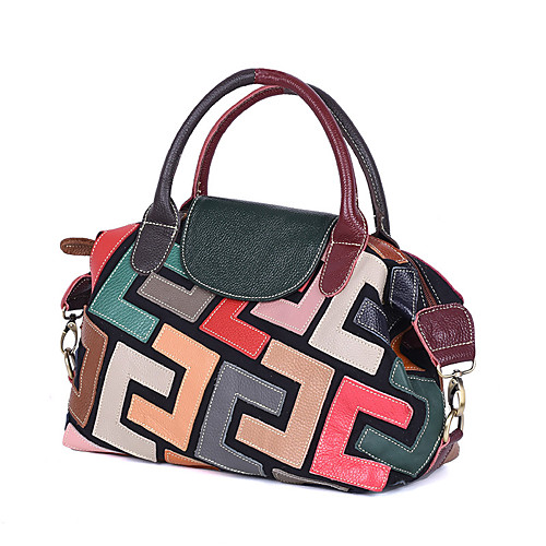 

new handbags, leather, cowhide, color stitching pattern, handbag, button cover, soft, street fashion bag, cross-border style