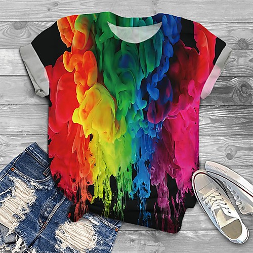 

Women's Plus Size Print Rainbow Graphic T shirt Large Size Crewneck Short Sleeve Basic Tops XL XXL 3XL Rainbow Big Size