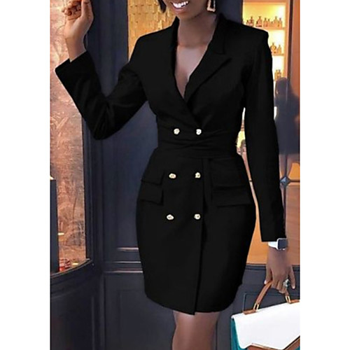 

Women's A Line Dress Knee Length Dress Black Long Sleeve Solid Color Color Block Summer V Neck Casual 2021 S M L XL