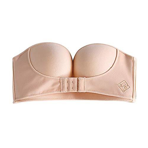 

xfll strapless front buckle bra,underwear women gathered non-slip invisible bra thick no steel ring beige 38c85