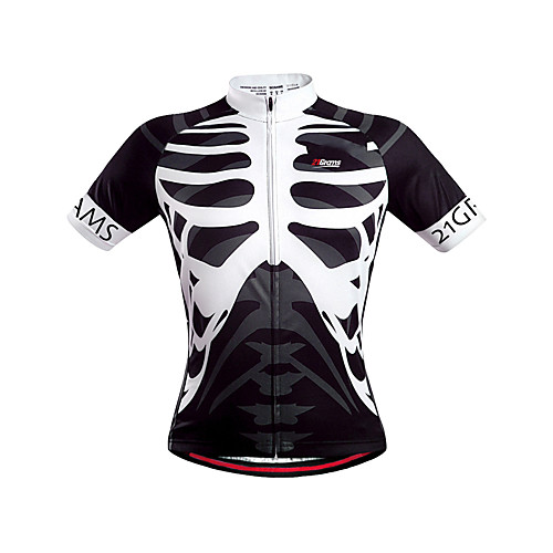 

21Grams Men's Short Sleeve Cycling Jersey BlackWhite Skeleton Bike Jersey Top Mountain Bike MTB Road Bike Cycling Quick Dry Breathable Sports Clothing Apparel / Stretchy / Advanced