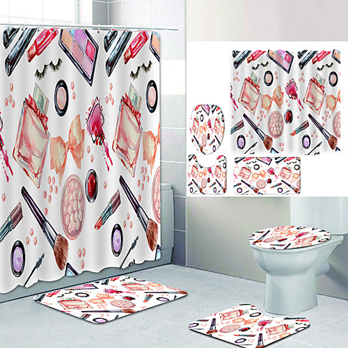 

Light Yellow Cosmetics Digital Printing Four-piece Set Shower Curtains and Hooks Modern Polyester Machine Made Waterproof Bathroom