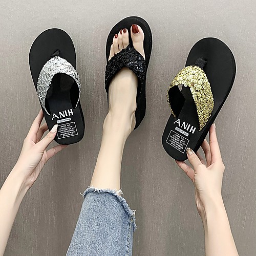 

Women's Sandals Wedge Heel EVA(ethylene-vinyl acetate copolymer) Solid Colored Black / White Black Gold