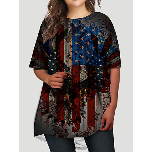 

Women's Plus Size Dresses T Shirt Dress Tee Dress Short Mini Dress Half Sleeve Graphic Flag Animal Print Basic Fall Black XL XXL 3XL 4XL 5XL / Holiday