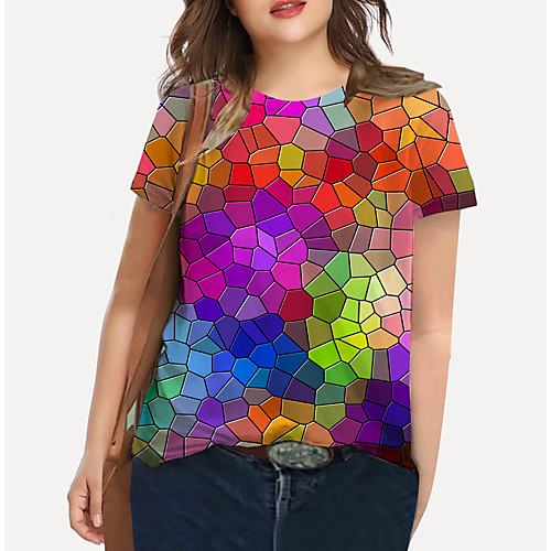 

Women's Plus Size Print Color Gradient Graphic T shirt Large Size Crewneck Short Sleeve Basic Tops XL XXL 3XL Rainbow Big Size