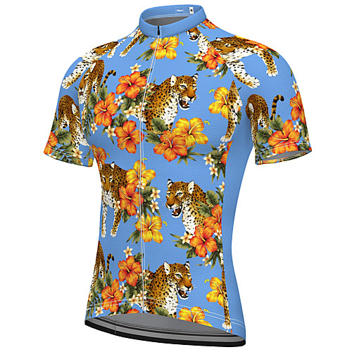 

21Grams Men's Short Sleeve Cycling Jersey Spandex Blue Floral Botanical Bike Top Mountain Bike MTB Road Bike Cycling Breathable Quick Dry Sports Clothing Apparel / Athleisure